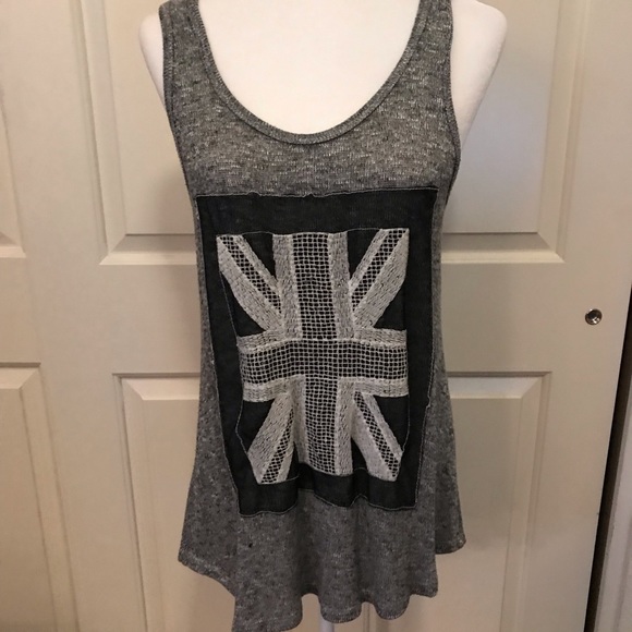 Cozy Casual Tops - Lightweight Sweater Tank British Flag Gray Comfy